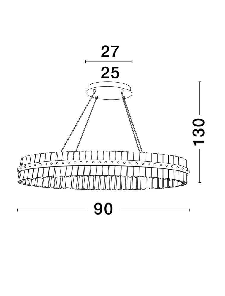 Kezo LED Pendelleuchte Oval Ø 90cm 3000K Gold technische Zeichnung mit Maßen.