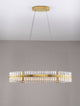 Kezo LED Pendelleuchte Oval Ø 90cm 3000K Gold über einem modernen Raumdekor.