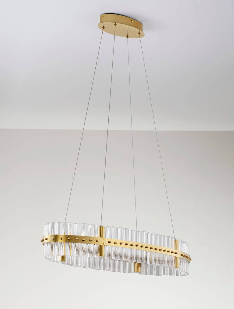 Kezo LED Pendelleuchte Oval Ø 90cm 3000K Gold - elegante Pendelleuchte mit gold-transparentem Design.
