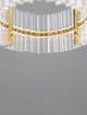 Kezo LED Pendelleuchte Oval Ø 90cm 3000K Gold - Detailansicht mit goldenem Rahmen und klaren Glaselementen.