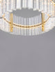 Kezo LED Pendelleuchte Oval Ø 90cm 3000K Gold mit elegantem Glas und goldener Oberflächenstruktur.