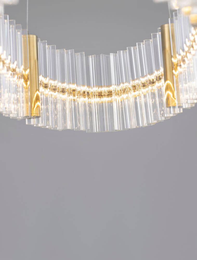 Kezo LED Pendelleuchte Oval Ø 90cm 3000K Gold mit elegantem Glas und Edelstahl für stilvolles Lichtambiente