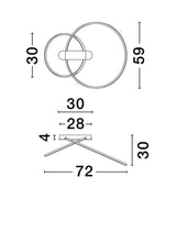 Technische Zeichnung der Kiklos LED Deckenleuchte 2-flammig mit Abmessungen: Ø 72cm, 3000K, Design und Maße.