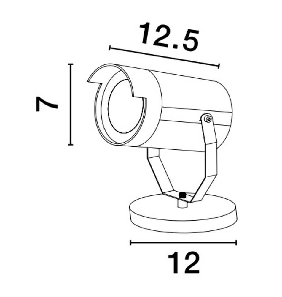 Kimiko Außenwandleuchte Schwarz IP54 technische Zeichnung mit Abmessungen von 12,5 cm und 12 cm.