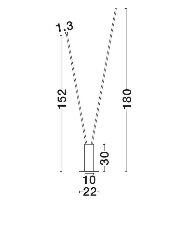 Skizze der Kimolia LED Stehlampe 2-flammig Ø 22cm 3000K mit Abmessungen in cm.