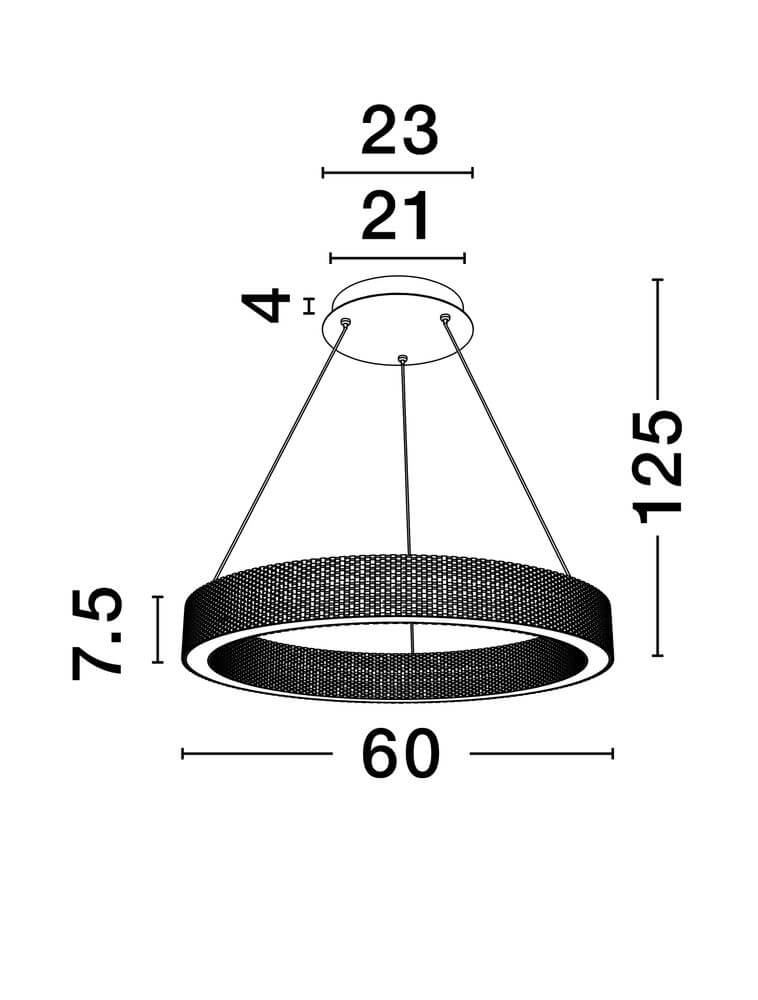 Kinara Pendelleuchte Ø 60cm 3000K Gold: technische Zeichnung mit Abmessungen der Leuchte.