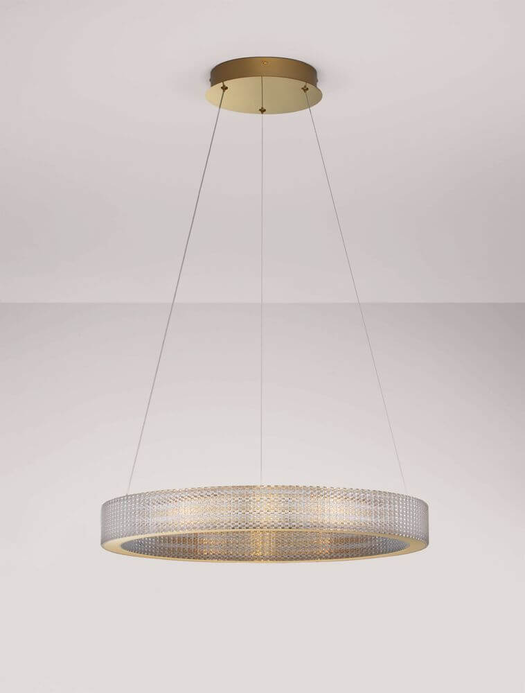 Kinara Pendelleuchte Ø 60cm 3000K Gold in edlem Design mit goldener Aluminium-Oberfläche.