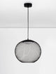 Kinetic LED Pendelleuchte 3000K Schwarz im modernen Design aus schwarzem Drahtgeflecht.