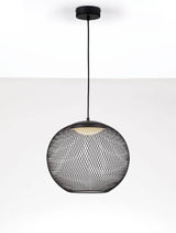 Kinetic Pendelleuchte aus schwarzem Drahtgeflecht, modern und stilvoll, ideal für Wohn- und Schlafzimmer.