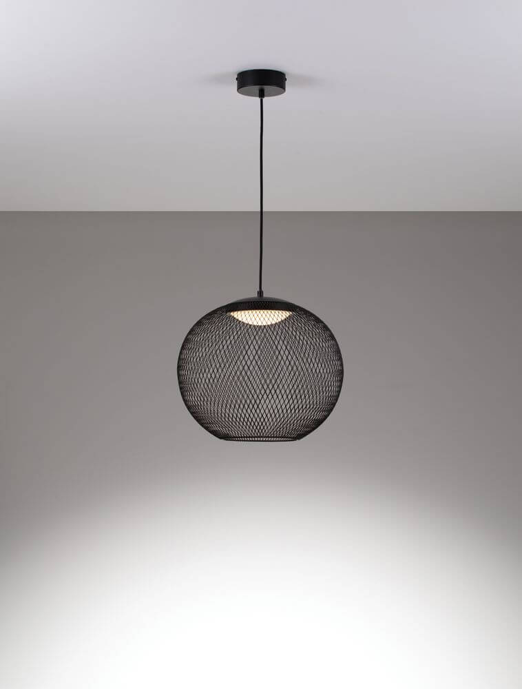 Kinetic Pendelleuchte aus schwarzem Drahtgeflecht, 153 cm hoch, 30 cm Durchmesser, moderne LED-Lampe mit 12 W Licht.