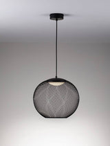 KINETIC Pendelleuchte aus schwarzem Drahtgeflecht, 153 cm hoch, 30 cm Durchmesser, moderne LED-Lampe.
