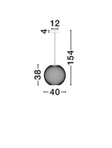 Maßzeichnung der KINETIC Pendelleuchte mit Höhe von 154 cm und Durchmesser von 40 cm in schwarz.