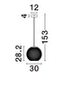 Kinetic LED Pendelleuchte 3000K Schwarz mit Abmessungen 153 cm hoch und 30 cm Durchmesser