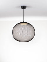 Kinetic LED Pendelleuchte 3000K in Schwarz mit modernem Drahtgeflecht für stilvolle Innenräume.