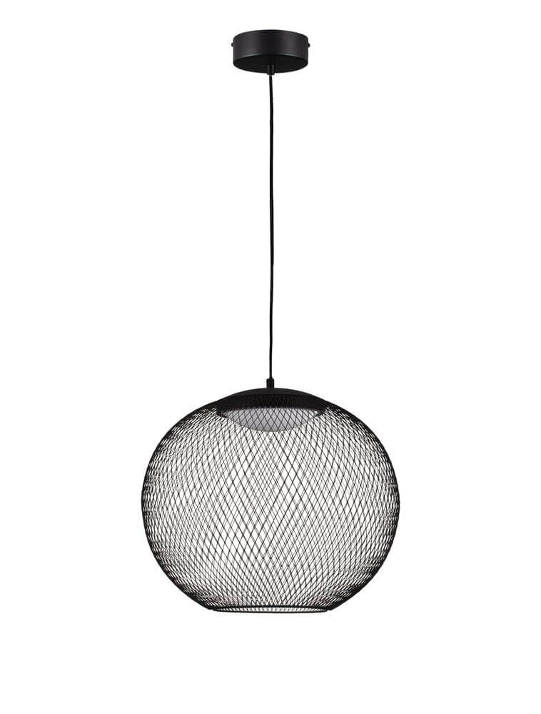 Kinetic LED Pendelleuchte in Schwarz, stilvolles Drahtgeflecht, 153 cm hoch, 30 cm Durchmesser.