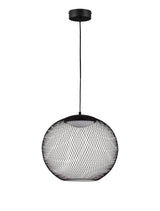 Kinetic LED Pendelleuchte in Schwarz, stilvolles Drahtgeflecht, 153 cm hoch, 30 cm Durchmesser.