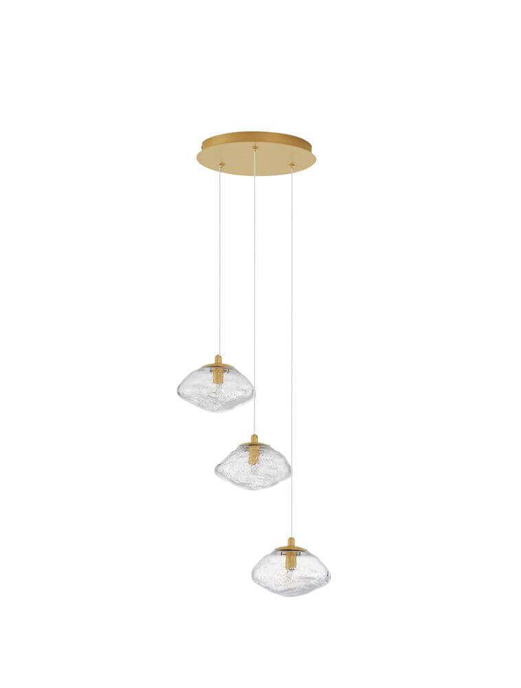 King Pendelleuchte 3-flammig Ø 25cm Gold, Transparent von Nova Luce, dekorative Glas-Metall-Leuchte für stilvolle Wohnräume.