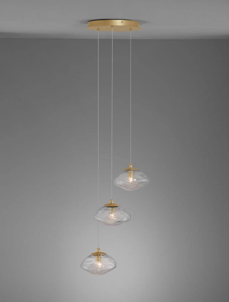 King Pendelleuchte 3-flammig Ø 25cm Gold, Transparent – stilvolle Deckenleuchte mit Glas und Metall.