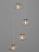 King Pendelleuchte 5-flammig Ø 35cm Gold, Transparent mit elegantem Blasenglas und messingfarbenem Metall.