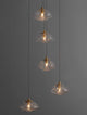 King Pendelleuchte 5-flammig Ø 35cm Gold, Transparent mit Blasenglas und messingfarbenem Metall.