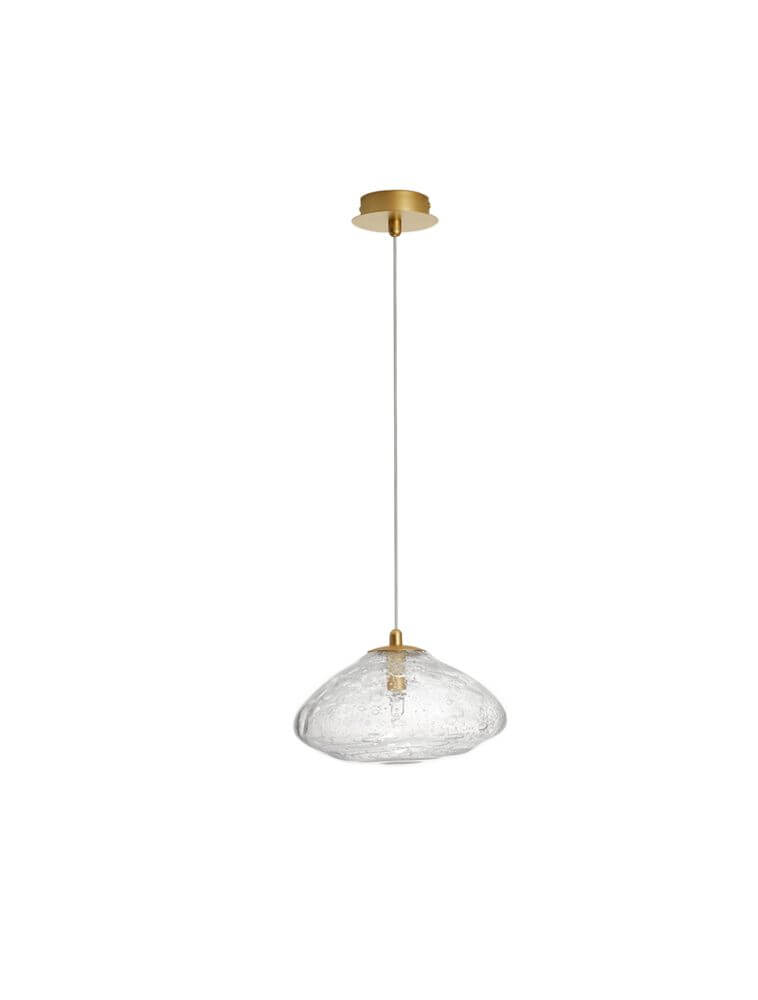 King Pendelleuchte G9 Gold, Transparent mit Blasenglas und messingfarbenem Metall für stilvolle Beleuchtung.