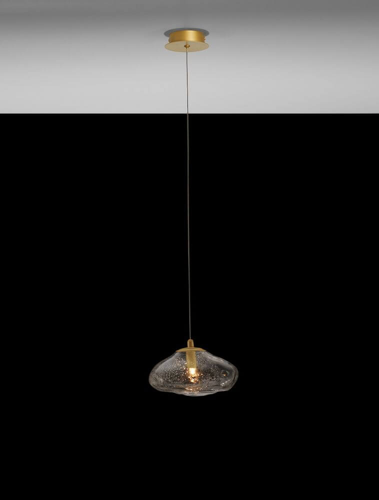King Pendelleuchte G9 Gold, Transparent mit Blasenglas und messingfarbenem Metall für stilvolle Beleuchtung.