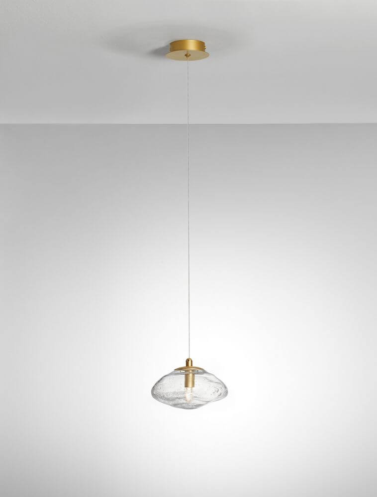 King Pendelleuchte G9 Gold, Transparent - stilvolle Hängeleuchte aus Glas und Metall für elegantes Wohndesign.