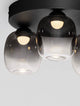 Kita LED Deckenleuchte 3-flammig Ø 30cm 3000K Schwarz, Rauch mit transparenten Glaskapseln und mattem Aluminium.