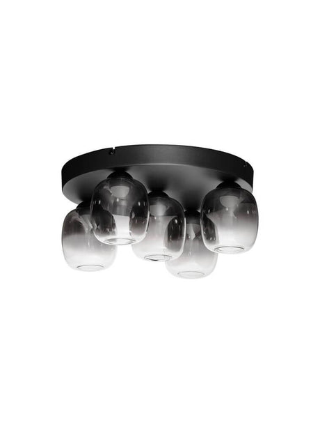 Plafonnier Kita LED 5 lumières Ø 45 cm 3000K Noir, fumé - plafonnier moderne avec élégantes boules en verre
