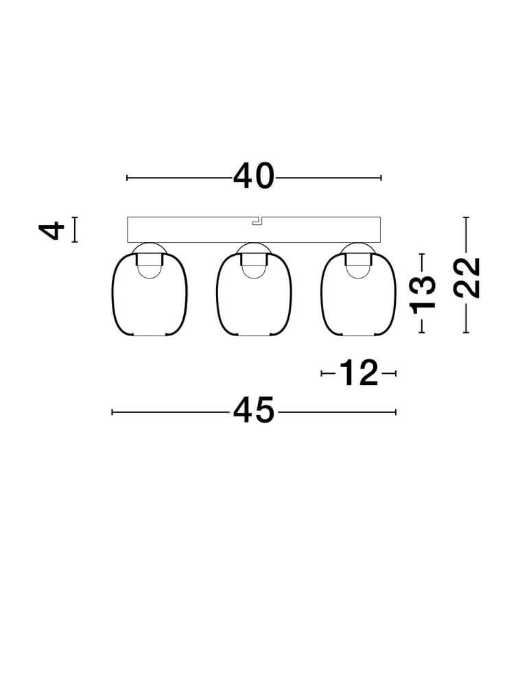 Technisches Diagramm der Kita LED Deckenleuchte 5-flammig Ø 45cm 3000K Schwarz, Rauch mit Abmessungen.