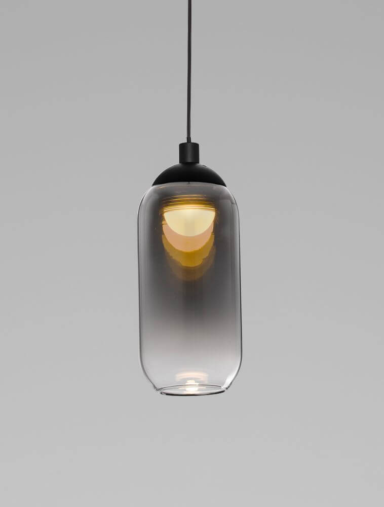Kita LED Pendelleuchte Ø 7cm 3000K Schwarz, Rauch - moderne Pendelleuchte mit Rauchglas und elegantem Design.