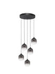 Kita LED Pendelleuchte 5-flammig Ø 43cm 3000K Schwarz, Rauch mit modernen, rauchfarbenen Glaskugeln.