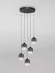 Kita LED Pendelleuchte 5-flammig Ø 43cm 3000K Schwarz, Rauch mit schwarzen und rauchfarbenen Glaskugeln.
