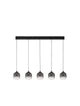 Kita LED Pendelleuchte Balken 95cm 5-flammig 3000K Schwarz, Rauch mit matt-schwarzem Aluminium und rauchfarbenem Glas.
