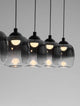 Kita LED Pendelleuchte Balken 95cm 5-flammig 3000K Schwarz, Rauch mit rauchfarbenen Glaskugeln