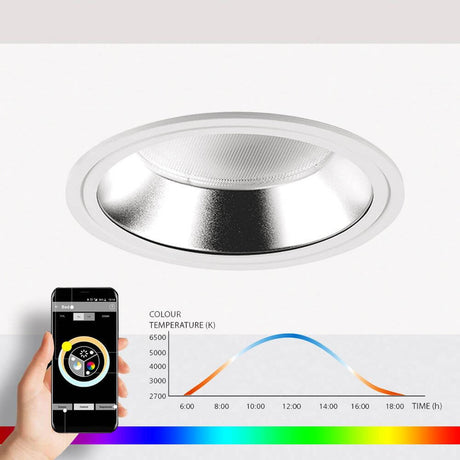 Atrium Ronq Einbaupanel LED RGB CCT HCL Panel mit Smartphone-Steuerung zur Farbtemperaturregelung.