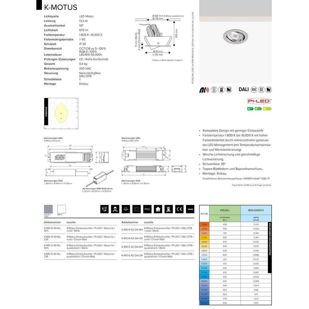 K-Motus HCL daily light installation spot RGBW swiveling neolink dali