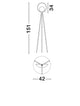 Technische Zeichnung der Kitro LED Stehlampe 3000K Schwarz, Gold mit Maßen 151cm, 34cm und 42cm.