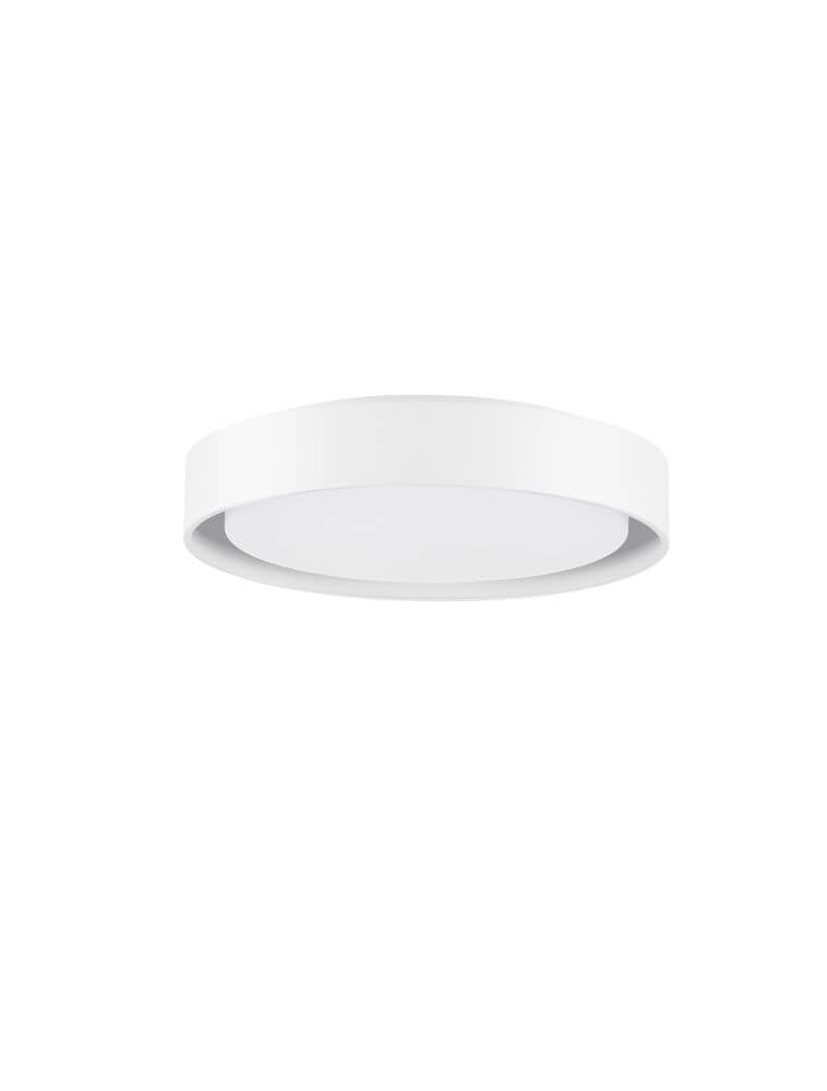 Koi LED Deckenleuchte Ø 48cm 3000K in moderner runder Form, weißen Kunststoff-Cover und schwarzem Rahmen.