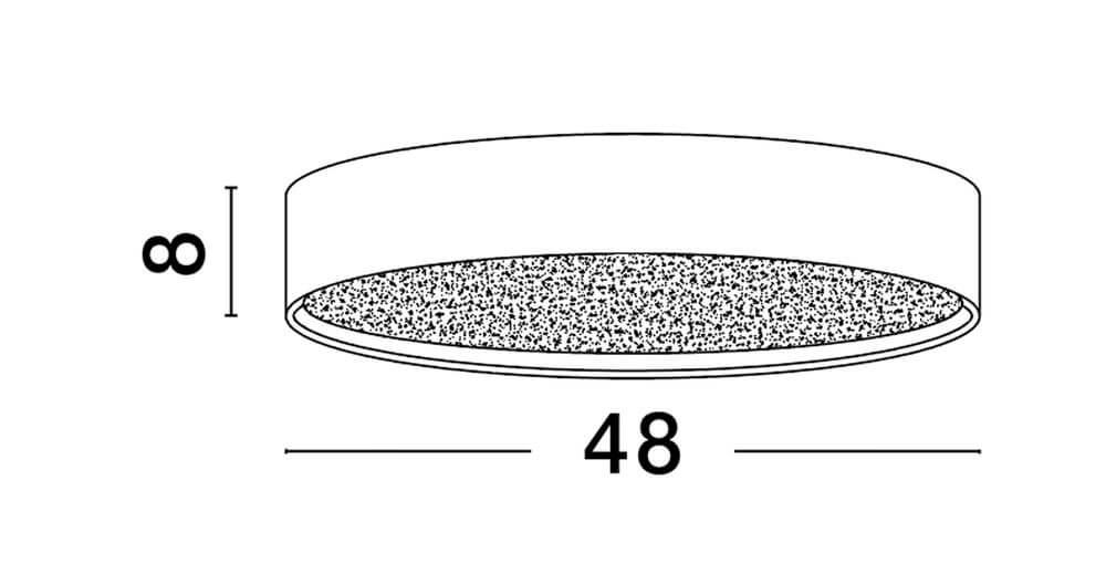 Koi LED Deckenleuchte Ø 48cm 3000K technische Zeichnung mit Durchmesser 48cm und Höhe 8cm