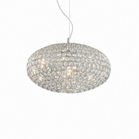 Kristall-Pendelleuchte Orion SP8 Ø50cm Chrom im eleganten Design mit Kristall-Achtecken und höhenverstellbarem Stahlkabel.