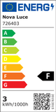 Energielabel für Nova Luce 726403 mit Bewertung F und Verbrauch von 3 kWh/1000h.