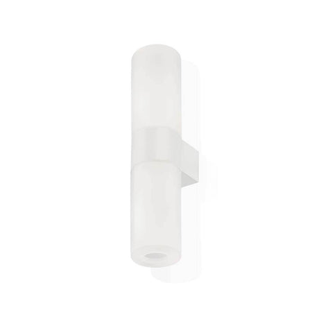 Kundalini Glas-Wandleuchte Pastilla Weiß mit weiß lackierter Metallstruktur und Glasdiffusor.