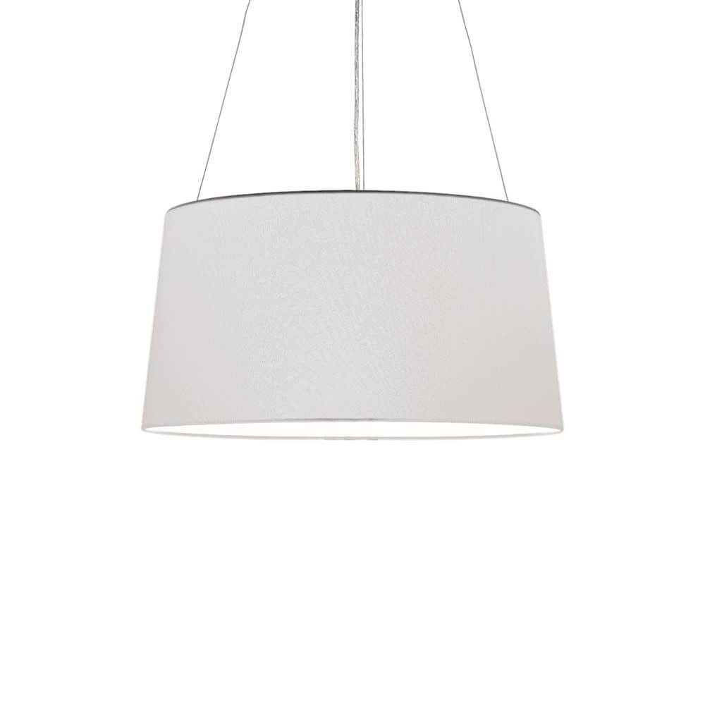 Kundalini Hängeleuchte Tripod Ø 55cm Stoffschirm in Weiß, elegantes Design mit feuerfestem Stoff diffusor.