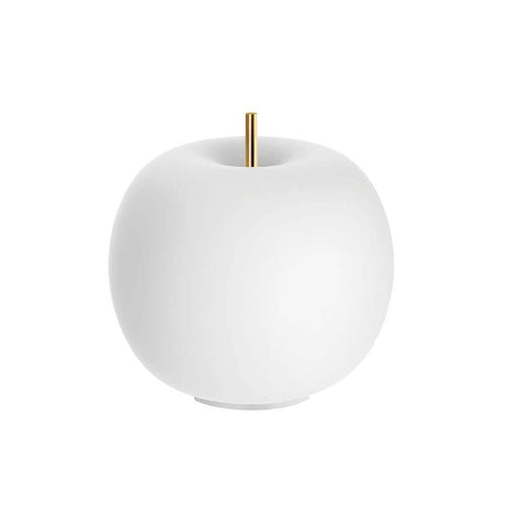 Kundalini LED Akku-Tischlampe Kushi Ø 16cm in runder, organischer Form mit goldener Stange.
