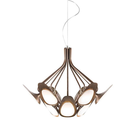 Kundalini LED Designleuchte Peacock mit 12 Armen Ø 80cm, eleganter Kronleuchter mit graphischem Design.