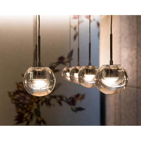 Kundalini LED Pendellampe Dew Ø 11cm Dimmbar mit transparenten Glasdesign und warmem Licht.