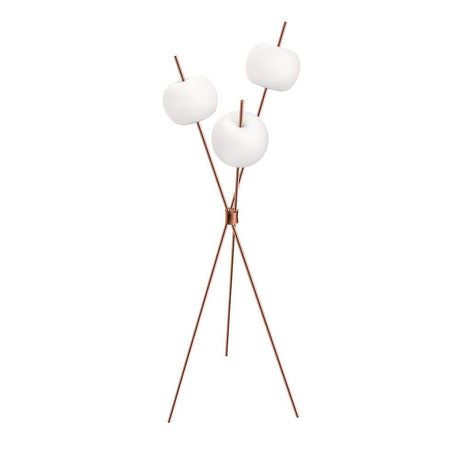 Kundalini LED Stehleuchte Kushi Dreibein 140cm Dimmbar, moderne Stehlampe mit runder Form und drei Lichtern.