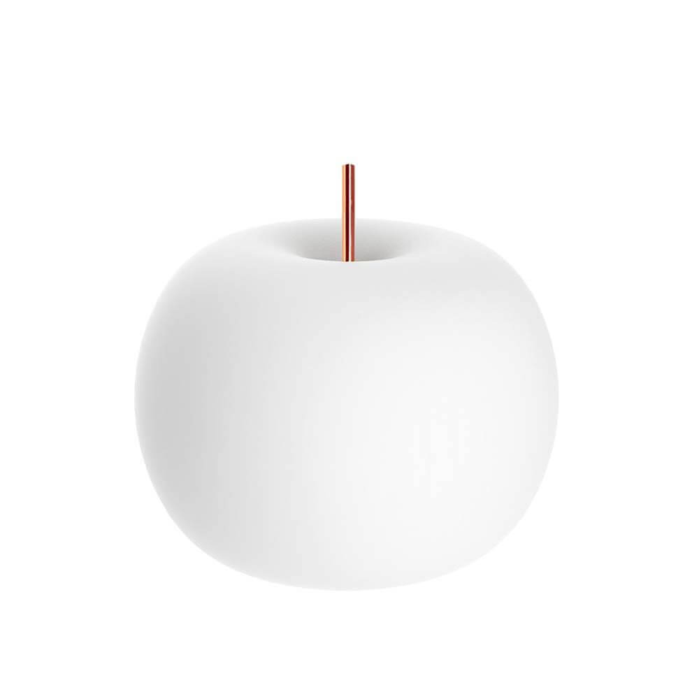 Kundalini LED-Tischleuchte Kushi Opalglas Ø33cm Dimmbar in runder, organischer Form mit Kupferdetails.