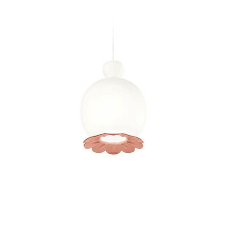 Kundalini Opal Glass pendant light Opyo Ø 22cm H 28cm with a floral design in white and copper.